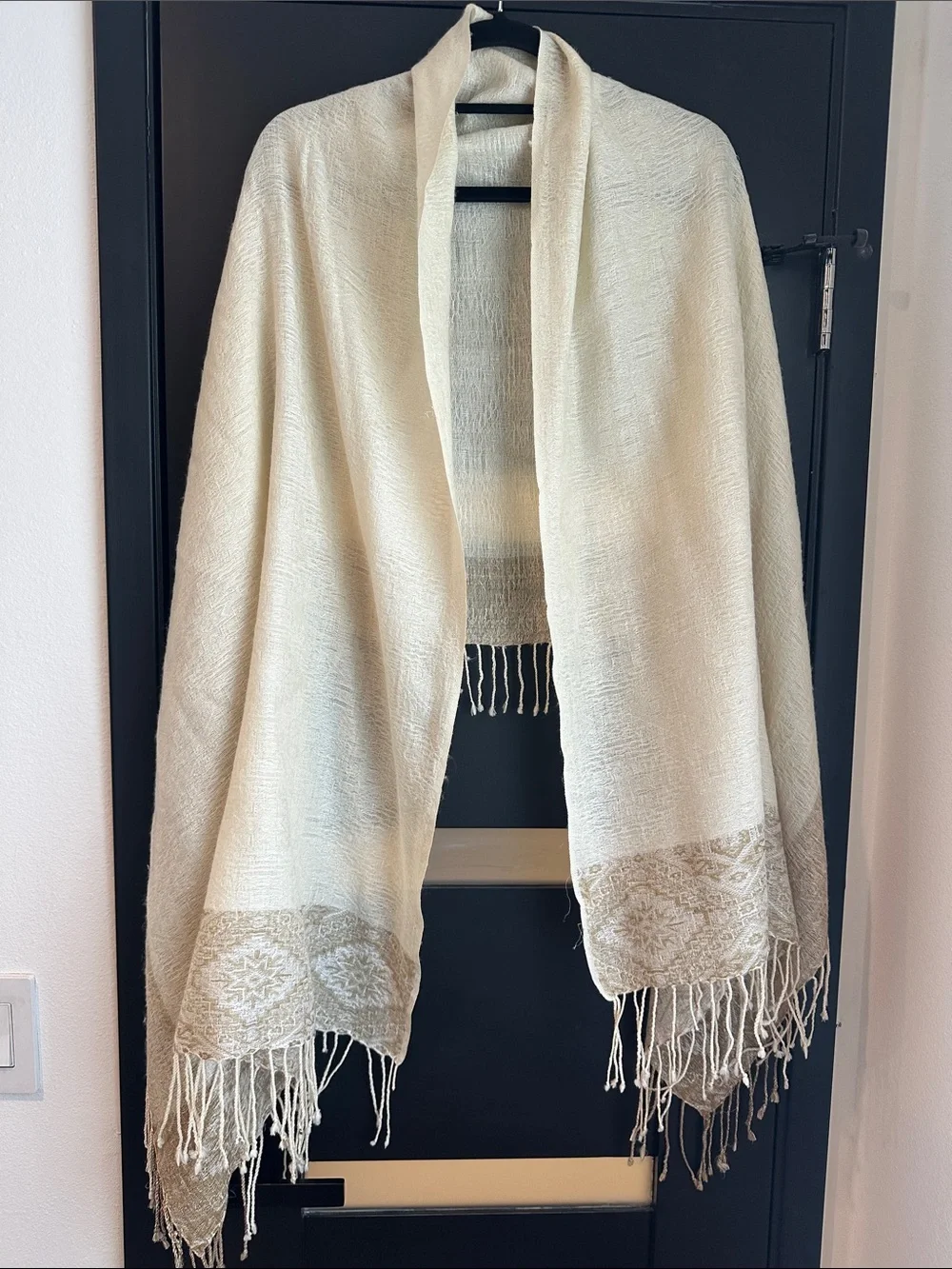 Cream Woven Fringe Shawl Wrap